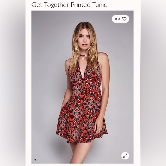 Free People Get Together Navy Orange Bohemian Print Rayon Sleeveless Mini Dress - Picture 2 of 6